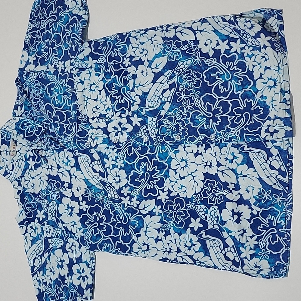 Cabali Men's Blue Floral Hawaiin Button Down Short Sleeve Shirt M